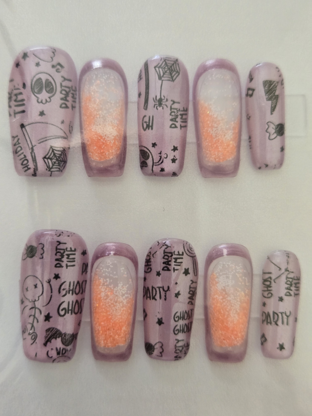Purple & Orange Halloween Water Press-On Nails